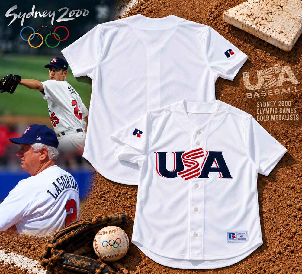 Team USA Baseball Russell Athletic Jersey Sz 44 L 2000 Olympics USA Made Vintage